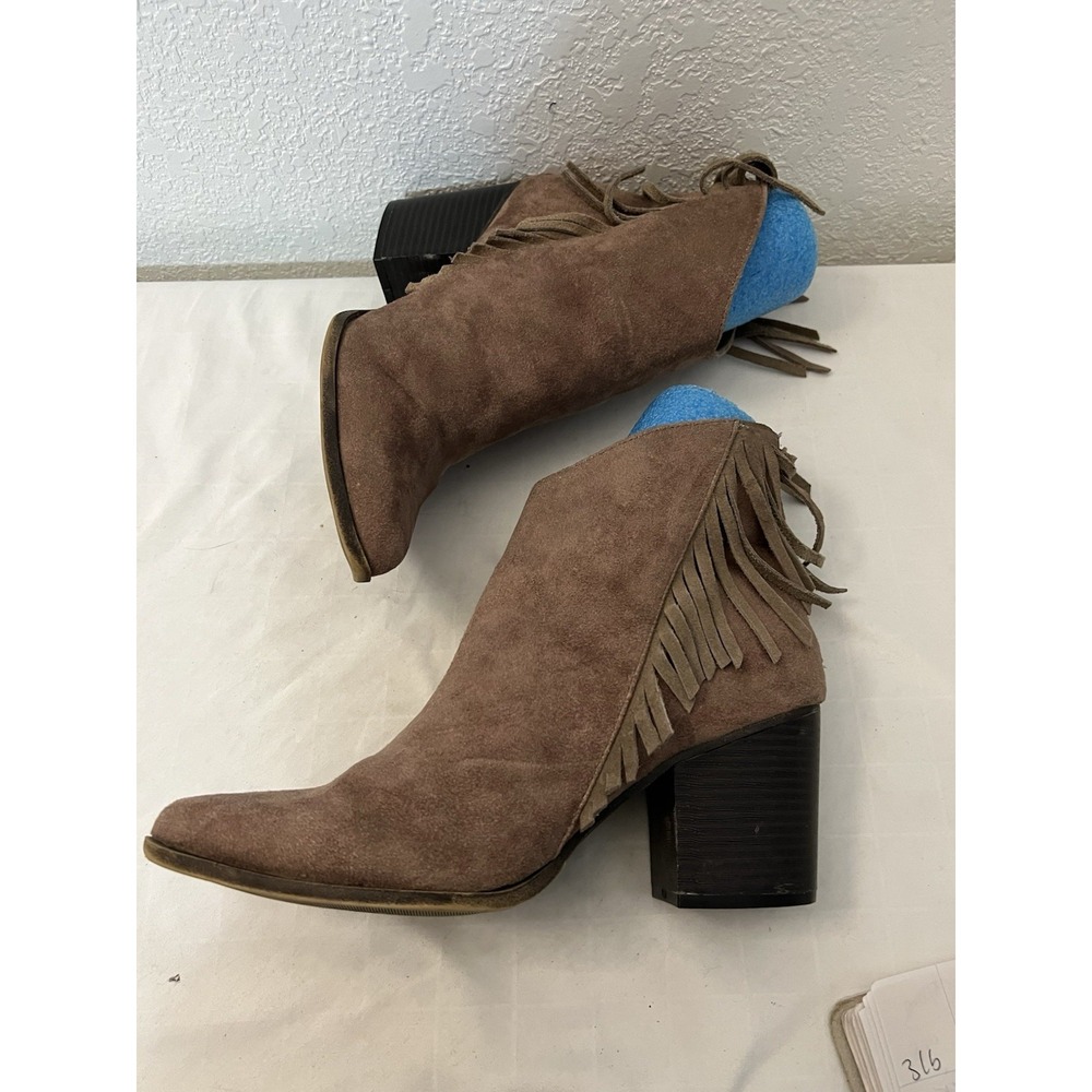 Boots Size 9.5 Tan Fringe Mossimo Suede Leather Ankle‎ Womens Boho Weatern 17730 - Picture 3 of 10